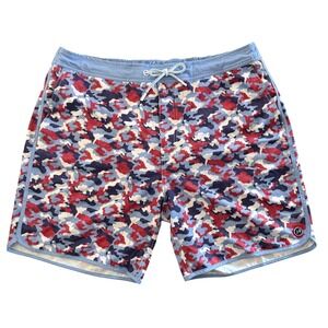 Johnnie-O Hidden Camo Swim Trunks XL Mesh Lined Red White Blue